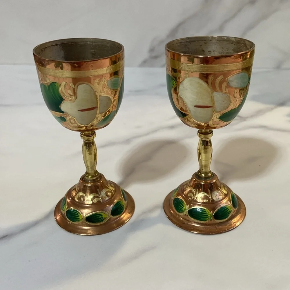 Shot Glasses 2Pcs Mini Copper Goblet Vintage Metal Wine Cup Retro Small Goblet